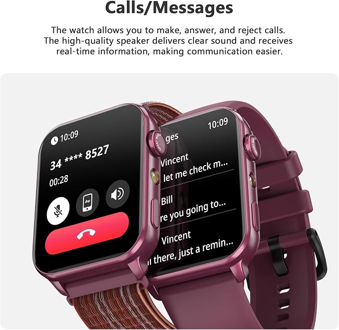 Blackview Smart Watch for Women,1.91" HD Touchscreen Fitness Watch with Flashlight, Bluetooth Notifications/Make Calls, Heart Rate/Sleep Monitor/2 Straps, Fitness Watch for Android/iPhone