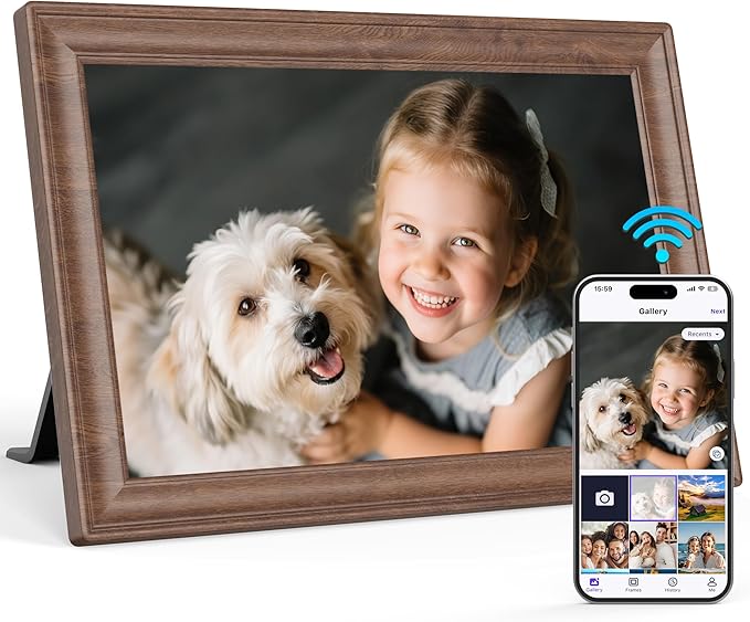 Uhale 10.1 Inch Digital Picture Frame 32GB Momery Wooden WiFi Electronic Photo Frame IPS HD Touch Screen Display Share Photos/Videos Instantly Anywhere Gifts for Mom Dad Grandparents