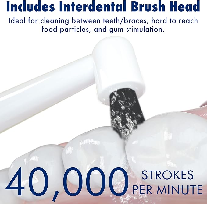 Sonic-FX Solo Sonic 3 Brushing Modes Toothbrush with Smart Timer, Rechargeable Charging Dock | Electric 1 Interdental and 2 Tooth Brush Heads Toothbrush Includes Replacement of Heads, White