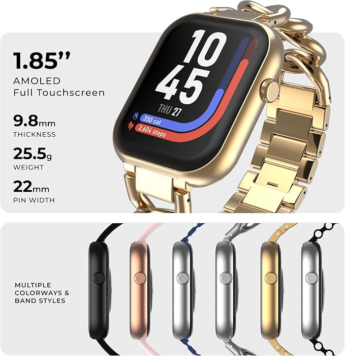 iTouch AIR 5 Smartwatch, 1.85" AMOLED Display, Bluetooth Calling, 100+ Sports Modes, Heart Rate, SpO2, Sleep & Stress Tracking, Water Resistant, 7-Day Battery Life, for Android & iPhone