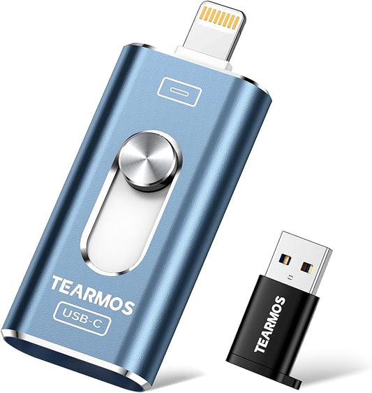 256GB Photo Stick for iPhone Flash Drive, Memory Stick Phone Storage for Photos and Videos Files Backup, Compatible with iPhone iPad Android PC, Plug & Play, No App Required (Blue)
