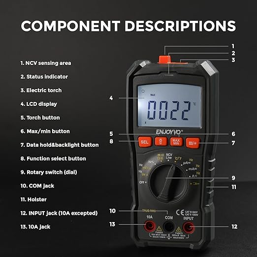Digital Multimeter 5999 Counts TRMS, Auto-Ranging Voltage Tester with Temperature, Continuity, Capacitance, LED Flashlight, CAT III 600V