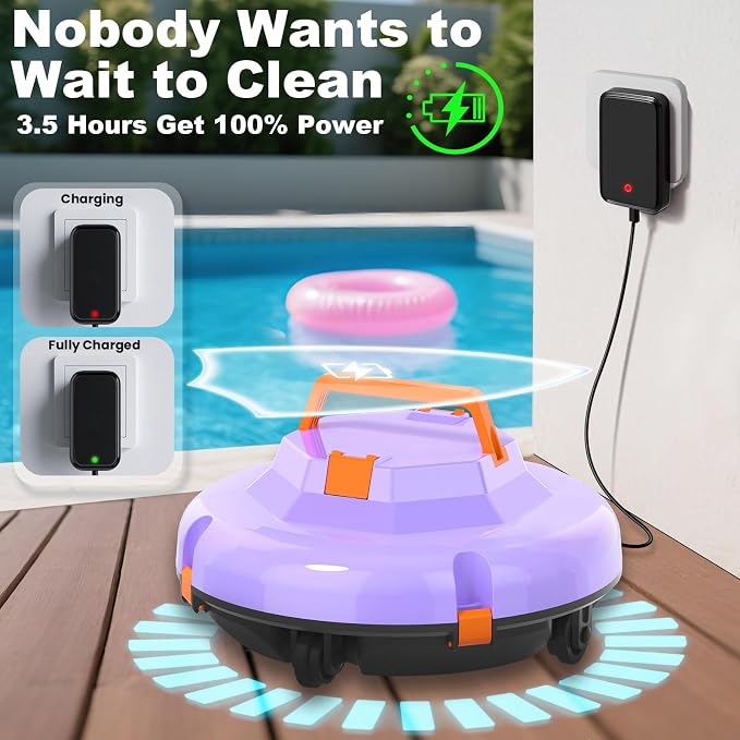 2026 Cordless Robotic Pool Cleaner - 120 Mins Automatic Pool Vacuum for Above Ground Pool & In - Ground Flat Pools up to 1000 Sq.Ft, Robot Pool Cleaner with Self - Parking Tech