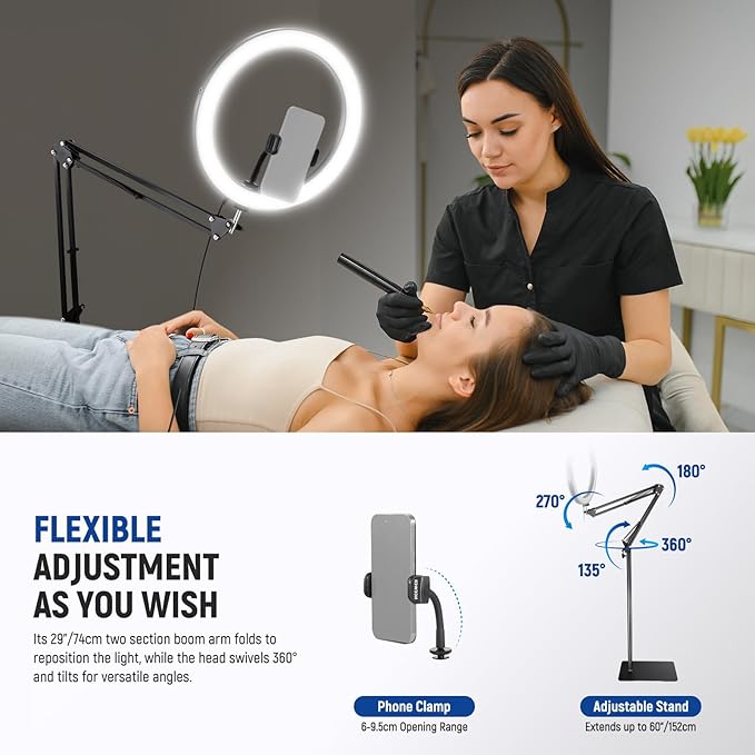 NEEWER 12" 24W High Power LED Ring Light Compatible with iPhone, 60" Overhead Folding Light Stand/Phone Holder Mount for Video Recording Selfie Makeup Streaming, 2900-7000K USB C PD Input CRI97+, RH12