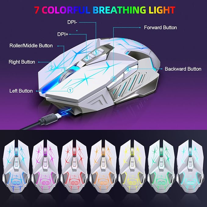 H8 Wireless Gaming Keyboard and Mouse Combo, LED Backlit Rechargeable 3800mAh Battery, Mechanical Feel Anti-ghosting Keyboard with Wrist Rest + 7D 3200DPI Mice for Windows, Mac, PC, Laptop