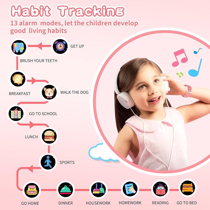 Kids Smart Watches Girls Age 6-12, 26 Games Touchscreen Kids Watch with Video Camera Music Player Learning Cards Audiostory Flashlight 12/24 hr Educational Toys Birthday Gifts for Girls Ages 6 7 8
