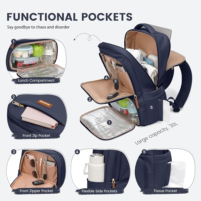 GOLF SUPAGS Lunch Backpack 16 Inch Laptop Backpack with Insulated Cooler Lunch Box Food Bag for College Work Camping Picnics (Navy Blue)