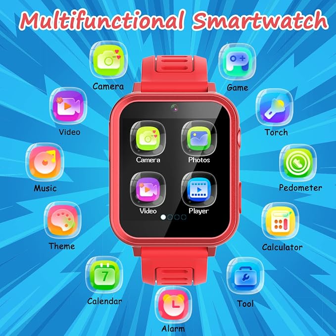 Wiszodet Smart Watch for Kids - Kids Smart Watch Girls Boys Gifts for 4-12 Years Old with 24 Games Camera Video Music Player Flashlight Alarm Clock Pedometer Birthday for Boys Girls Age 6 7 8 9