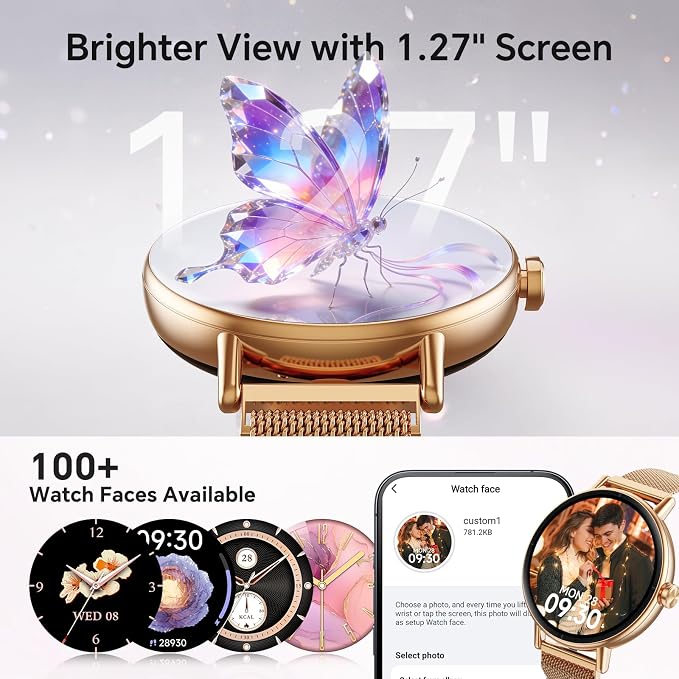Gydom 1.27” Smart Watch for Women Men Compatible iPhone & Android (Answer/Make Call), Activity Fitness Tracker with 101+ Sports Modes, Heart Rate/SpO2/Stress/Sleep/Period Monitor, IP68, AI Voice, Gold