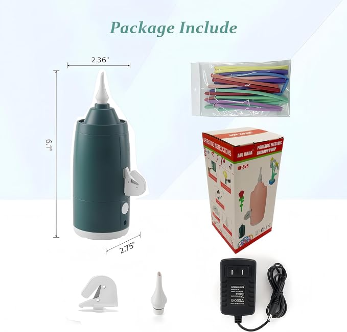 Electric Magic Balloon Pump, Electric Air Inflator Party Air Blower Pump with 1 Nozzle 1 Balloon Cutter and 10 Pcs Long Balloons,Great for Twisty Curly Balloon, Foil Balloons