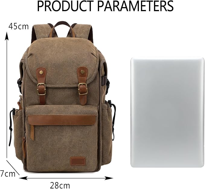Vintage Canvas Camera Backpack (Coffee Brown) for DSLR/Mirrorless & Drone, Waterproof Photography Bag with 16" Laptop Compartment, Large Capacity Travel Camera Bag for Photographers