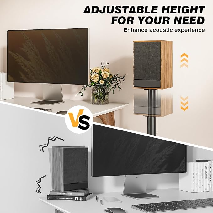 5Rcom Universal Speaker Stands with 360° Swivel, Height Adjustable Bookshelf Speakers Stand from 32" to 43", Speaker Stands Pair to 11 lbs Per Stand for Satellite and Studio