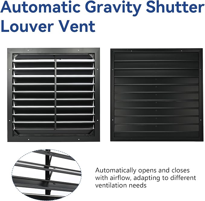 AIWFL 20 Inch Aluminum Automatic Gravity Shutter Louver Vent, 2 Pack Square Automatic Exhaust Shutter Louver Vent for Greenhouses, Garages, Attics, Workshops, Barn