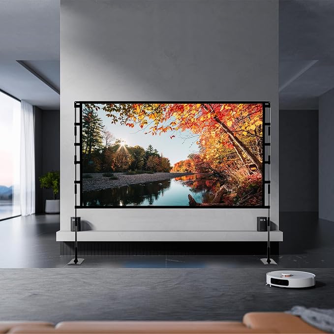 TOWOND Projector Screen and Stand, 120 inch Outdoor Projector Screen Indoor, Portable Movie Screen 16:9 4K Front Rear Projection Screen with Carry Bag Wrinkle-Free Design for Home Backyard Theater