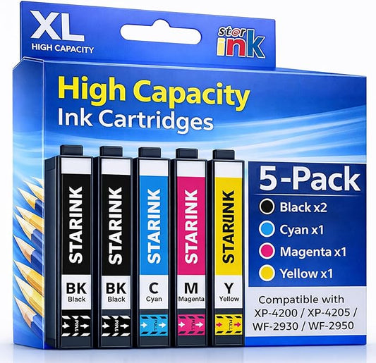 Starink Remanufactured Replacement for Epson 232XL 232 Ink Cartridges Combo Pack Compatible with Epson Workforce WF-2930, WF-2950, Expression XP-4200, XP-4205 Ink Printer, 5 Pack, BKCMY