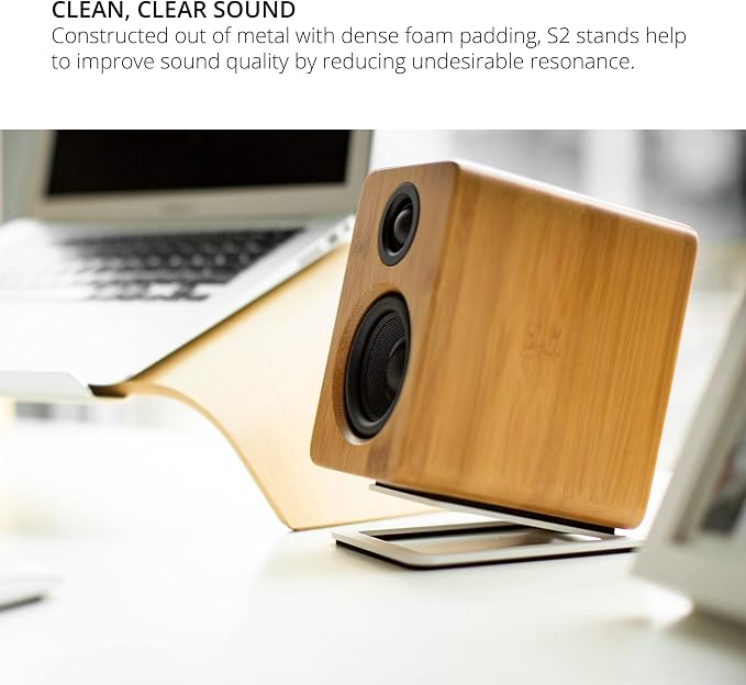 Kanto S2 Tilted Desktop Speaker Stands for Small Speakers & Compact 2”-3” Studio Monitors | Supports 6 lbs | Damping Foam Padding | White, Pair