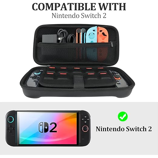 Switch 2 Accessories - 16 in 1 Family Accessory Bundle Kit for Nintendo Switch Carrying Case&Tempered Glass Protector,Joy Con Charger, Gaming Steering Wheels, Grips and More