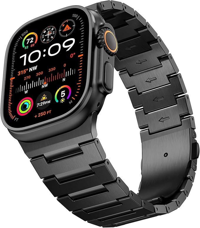 Grade 5 Titanium Band for Apple Watch Ultra Band 3/2/1 49mm, Series 11/10 46mm, 9/8/7 45mm & Series 6/5/4/SE 44mm - Men‘s Business Metal Strap,Black