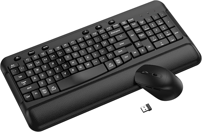 Ergonomic Wireless Keyboard and Mouse Combo, Full Size 2.4G Wave Keys with Soft Palm Rest, 3 Level DPI Optical Silent Mouse, Cordless Keyboard Mouse Combo for PC Laptop Desktop Windows Mac OS
