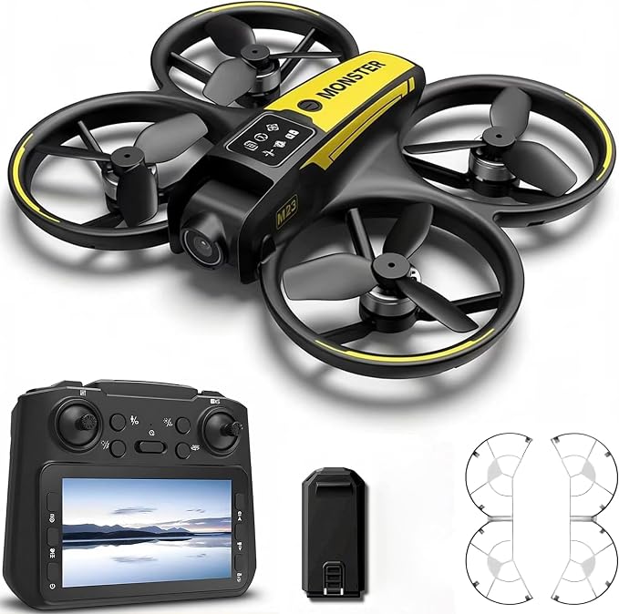 CloudWings Drone with camera for kids and Remote – Beginner RC Drone for Kids with Brushless Motor, Optical Flow Hover, One-Key Takeoff, FPV Video （black and yellow 1 Batteries)