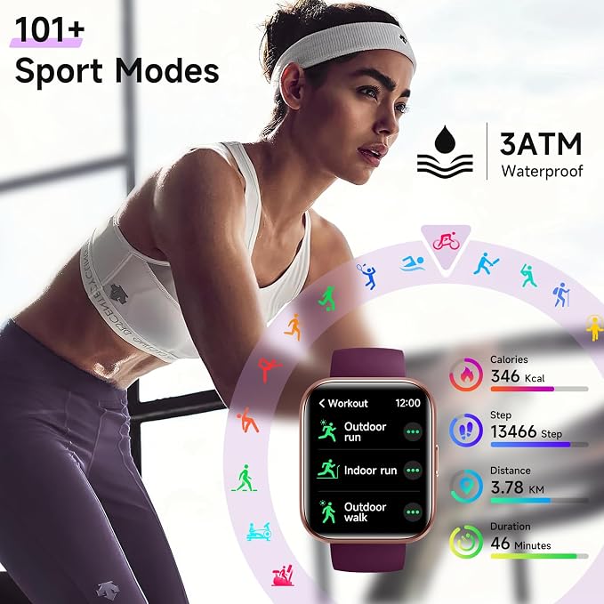 Gydom Smart Watches for Women for Android & iPhone, Alexa Built-in, 1.8" Touch Screen Smartwatch with Heart Rate/SpO2/Sleep/Stress Monitor, IP68 Waterproof Fitness Tracker, 101+ Sports Modes, 2 Bands