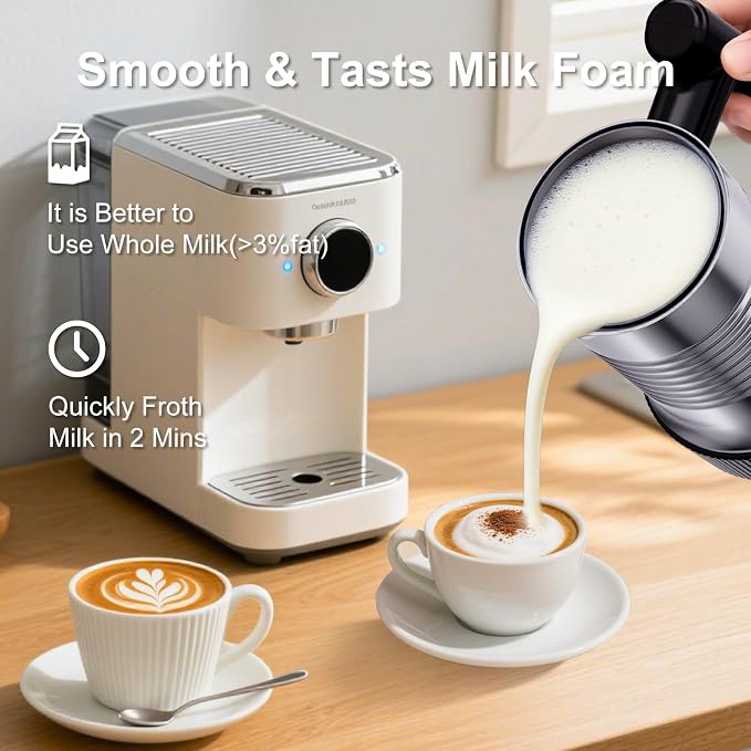 Milk Frother and Steamer, 4 in 1 Electric Milk Frother with LED Temp Display, Warm and Cold Automatic Foam Maker Stainless Steel with Touch Screen for Coffee, Latte, Cappuccino, Hot Chocolate