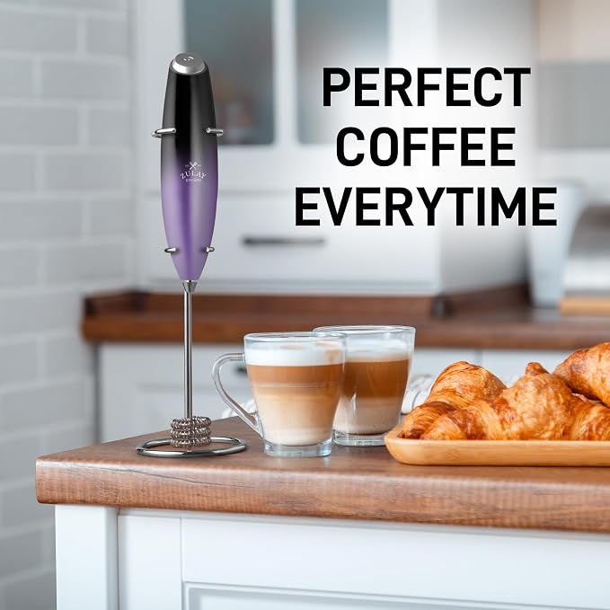 Zulay Kitchen Powerful Milk Frother Wand With Duracell Batteries - Ultra Fast Handheld Drink Mixer - Electric Whisk Foam Maker for Coffee, Lattes, Cappuccino & Matcha - Triple Whisk - Nebula