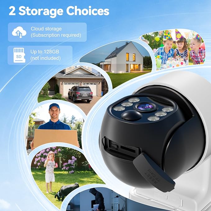 Chpuss Solar Security Camera Wireless Outdoor, 2K HD Surveillance Solar Powered WiFi Camera, Color Night Vision, PIR Detection, 360° View, 2-Way Talk, Spotlight Siren Alarm (Black & White - 1PACK)