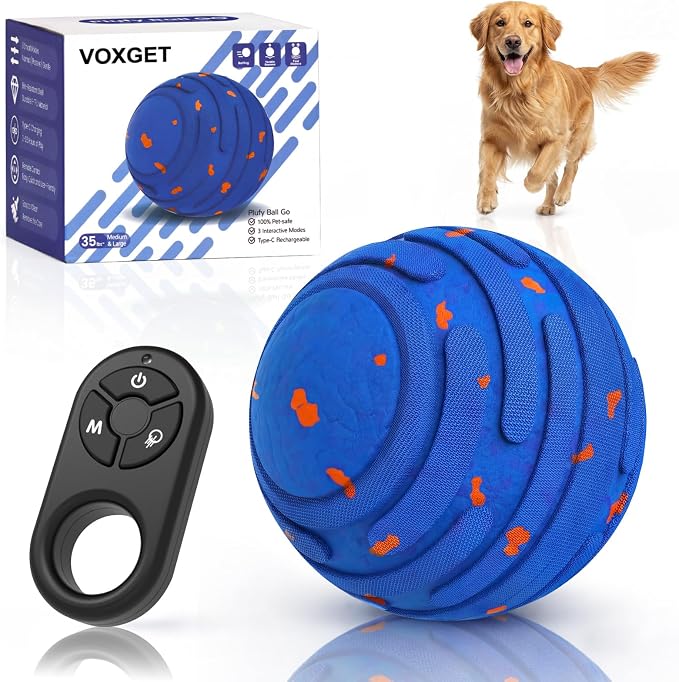 Smart Interactive Dog Toy Ball, Upgrade Automatic 3 Modes Moving Ball with Remote Control for Medium Large Dogs, Waterproof 2H Play E-TPU Bouncing & Rotating Dog Toy to Keep Busy (Dark Blue)