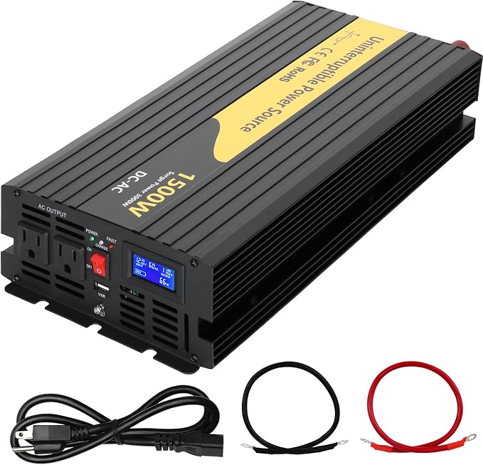 1500W Primary Sump Pump Backup System(No battery) Basment Protection Backup Inverter, Black, LCD Display, Auto Switches for Continuous Sump Pump Operation, Basement Emergency and Power Outage Backup