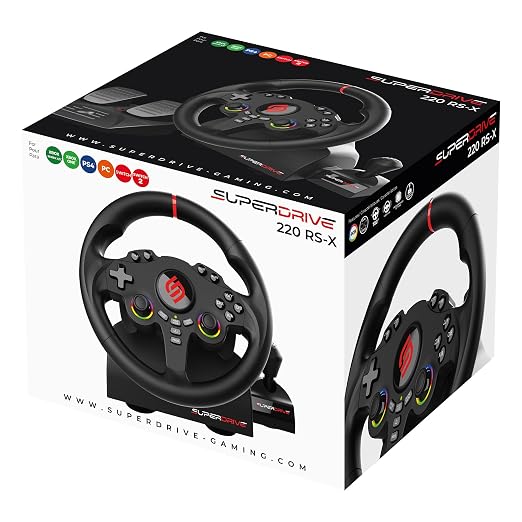 SUBSONIC Superdrive 220RSX Racing Wheel Switch 2/Switch PS4 PC Xbox Series | Steering Wheel, Dual Joysticks, Pedals, Gear Shifter for GTA 6 & Farming Simulator - Vibration, Diameter 22 cm, Rotation 180°