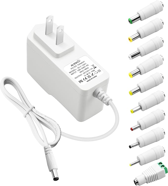 ALITOVE DC 12V Power Supply 1A 12W AC Adapter 100-240V to DC12V 4.92Ft Cord Universal Converter with 5.5x2.5 5.5x2.1 5.5x3.0 5.5x1.7 4.8x1.7 4.0x1.7 3.5x1.35 3.0x1.1 2.5x0.7 6.3x3.0 10 Tips