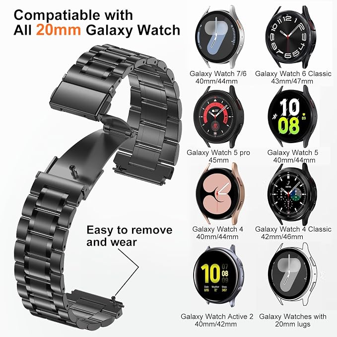 SUPLINK Bands Compatible with Samsung Galaxy Watch 6 5 4 7 44mm 40mm/Galaxy Watch 6 4 Classic Band 43mm 47mm 46mm 42mm/Active 2 40mm 44mm/3 41mm,20mm Stainless Steel Metal Replacement Men, Grey
