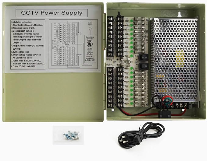 18 Output 29 Amp 12V DC CCTV Distributed Power Supply Box for Security Camera, UL Listed