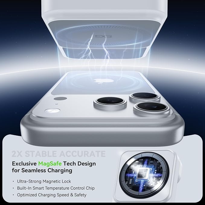 3-in-1 Charging Station for MagSafe Wireless Charger Clock, LED Screen with Power Display, 15W Fast Charging, Compatible with iPhone 17/Air/16/15, iWatch Ultra 3, AirPods Pro 3, White
