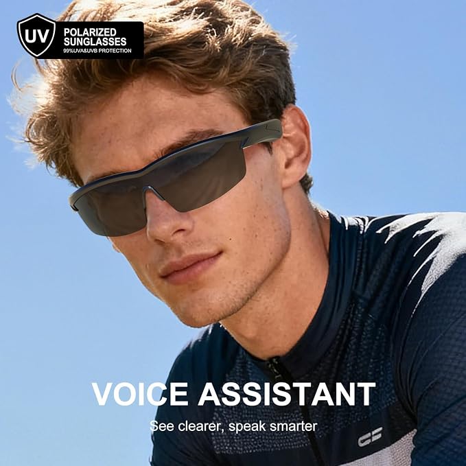 Bluetooth Audio Smart Glasses for Cycling Running Driving | Polarized Sports Sunglasses with Open-Ear Speakers, Hands-Free Calls, Voice Assistant, UV Protection, IPX5 Waterproof for Hiking Fishing