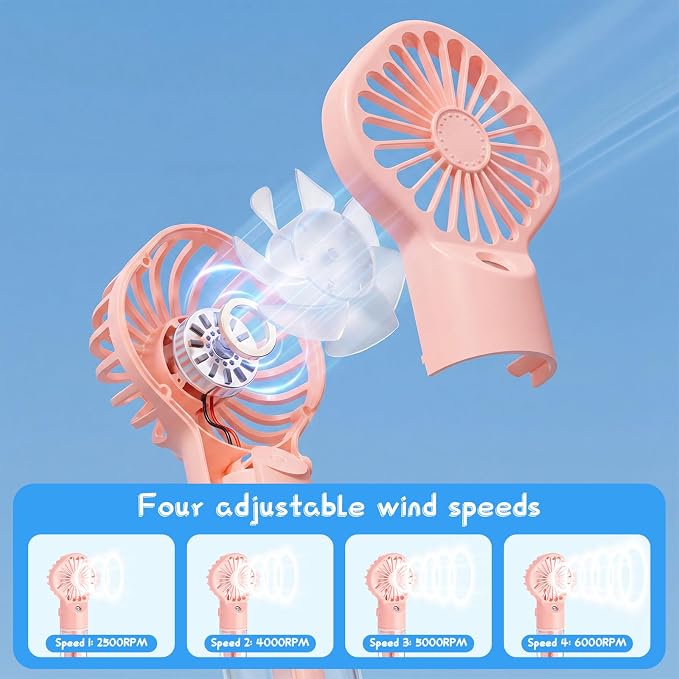 6 Pack Misting Fan Portable Mini Handheld Rechargeable Fans with 4 Speeds Water Spray Fan Personal Cooling Fans for Travel Camping Outdoor Home Office Makeup Commute(Pink)