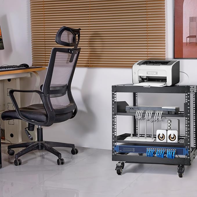 VEVOR 9U Open Frame Server Rack, 23''-40'' Adjustable Depth, Free Standing or Wall Mount Network Server Rack, 4 Post AV Rack with Casters, Holds All Your Networking IT Equipment AV Gear Router Modem