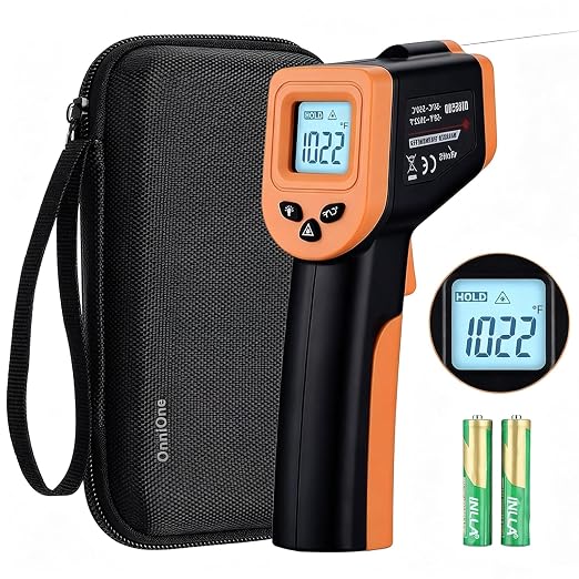 OnniOne Infrared Thermometer Temperature Gun -58℉~1022℉, Digital Laser Thermometer Gun for Cooking Blackstone Pizza Oven Griddle, IR Thermometer with Carrying Storage Case, Backlit (NOT for Human)