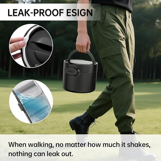 Electric Lunch Box Food Warmer, 34-Ounce Leakproof Portable Heated Lunch Container for Car, Truck, Office,Camping, 100W 12V/24V/110V/220V Bento Box Heater Gift For Women Men (Black)