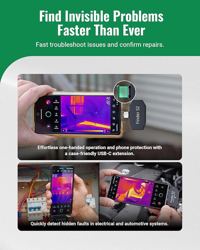 Finder S2 Thermal Camera Andriod,512x384 Super Resolution,256x192 IR Resolution Thermal Imaging Camera,Thermal Imager for Andriod Phones and Tablets,Carrying Case,USB-C(not for iPhone15/16)
