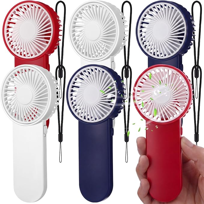 Sumind 6 Pcs Small Personal Portable Fan Mini Handheld Bulk 1 Speed Electric Cute Battery Powered for Neck Lash Makeup Women Men Travel Camping Indoor Outdoor Summer (White,Red,Blue)