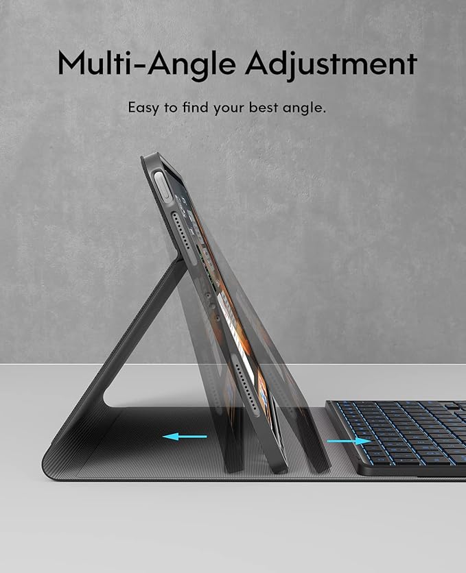 CHESONA Compatible for iPad Air 11 Inch (M4 2026/M3 2025/M2 2024)&Air 5th/4th Generation Case with Keyboard, Multi-Touch Trackpad, Detachable Keyboard with 7-Color backlighting, (Black)