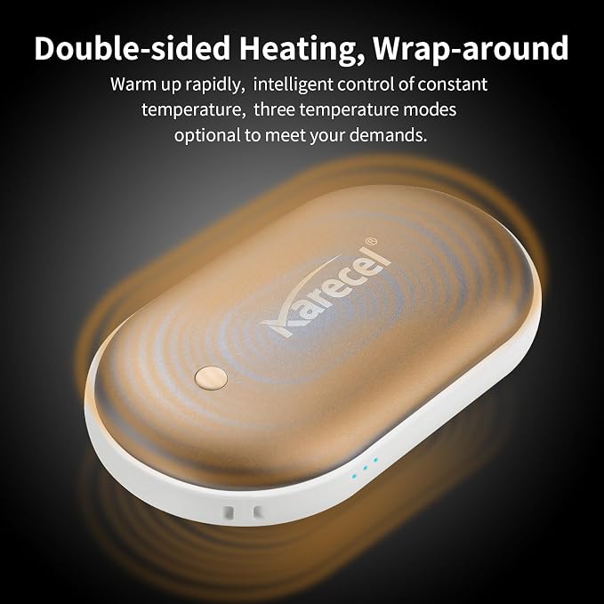 Karecel Hand Warmers Rechargeable 2 Pack, 10400mAh Double-Sided Heat Electric Handwarmers, 4-inch Full-Surface Heat, Reusable Portable Camping Hand Warmer, Gifts Men for Christmas, Winter Essentials