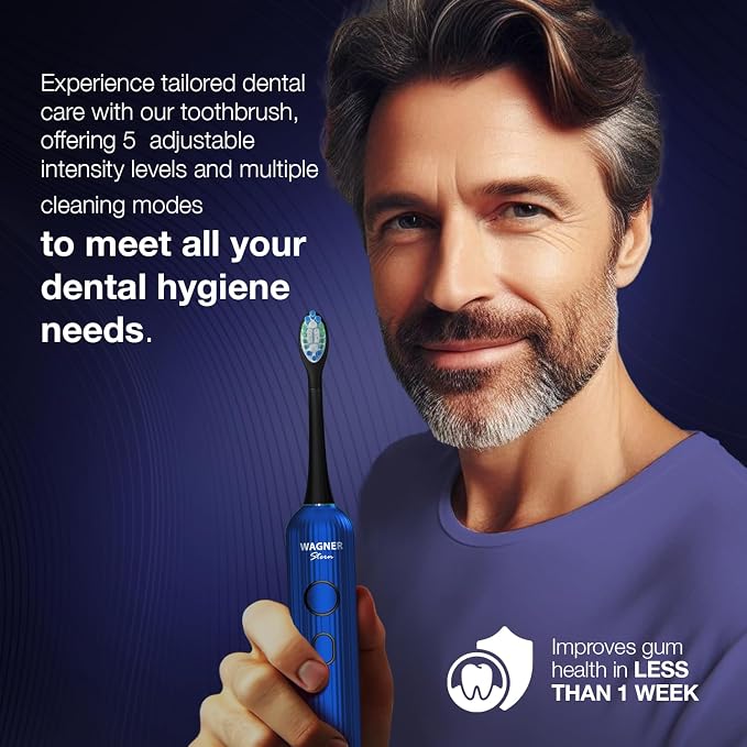 Wagner Stern VibroWave Plus Oscillation & Vibration Sonic Electric Toothbrush with 4 Brush Heads. IPX7 Waterproof.