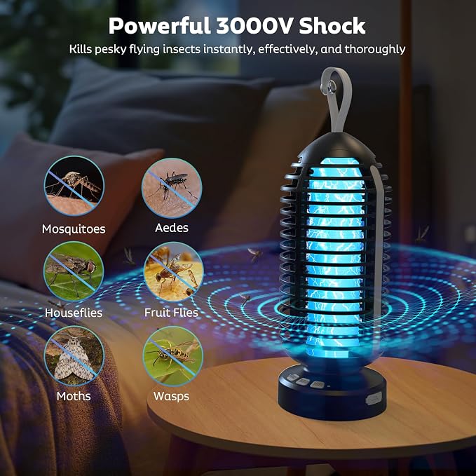 OnBeam Bug Zapper Indoor Electric Mosquito Zapper Outdoor Fly Zapper | Auto On/Off, 4000mAh Rechargeable Battery, Color Changing LED Lights, for Bedroom, Backyard, Patio, Camping