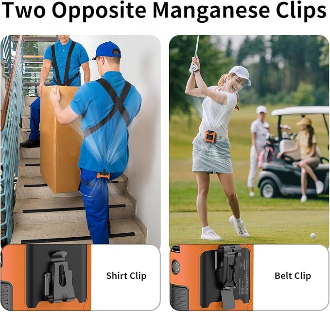 Socool 10000mAh Portable Waist Fan Clip On Personal Fans Rechargeable, 40H Cooling Wearable Belt Shirt Fan with 5 Speed Wind Adjustable & LED Light, Hanging Neck Fan for Outdoor Jobsite Camping