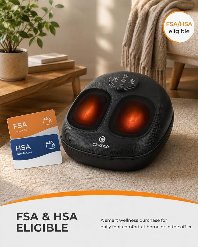 CooCoCo HSA Store Eligible Foot Massager with Heat, Plantar Fasciitis Feet Massager with Remote, Deep Kneading & Compression, FSA Foot Warmer for Home Office, Neuropathy Pain Relief for Feet
