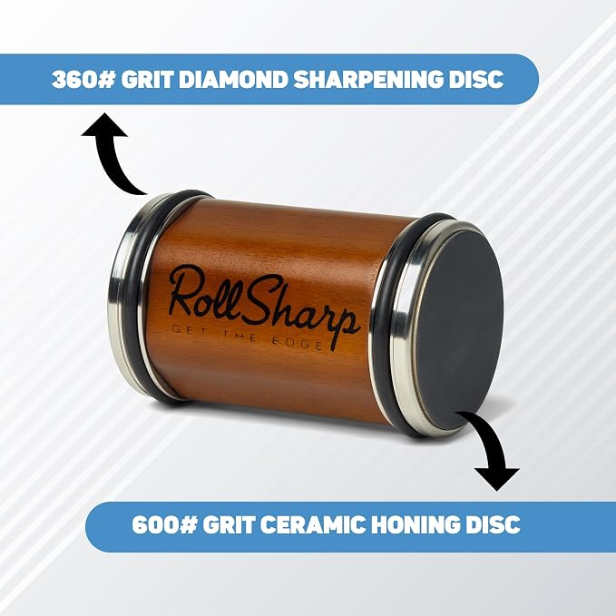 Rolling Knife Sharpener made easy with 2 Diamond Discs & 4 Magnetic Angles 15°/18°/20°/22° for All Kitchen Knife Set, Birthday Gifts for Men & Women