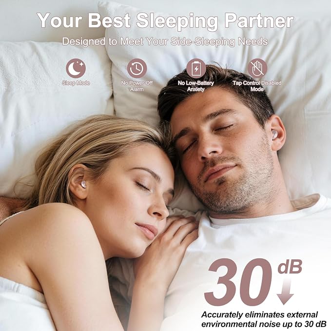 Sleep Earbuds Bluetooth 6.0 in Ear, 2026 New Mini Sleep Headphones with Sleep Monitor and APP, Sleepbuds for Side Sleepers, 48H Playtime Sleep Earphones with Personal Alarm/Small Earplugs, Rose Gold